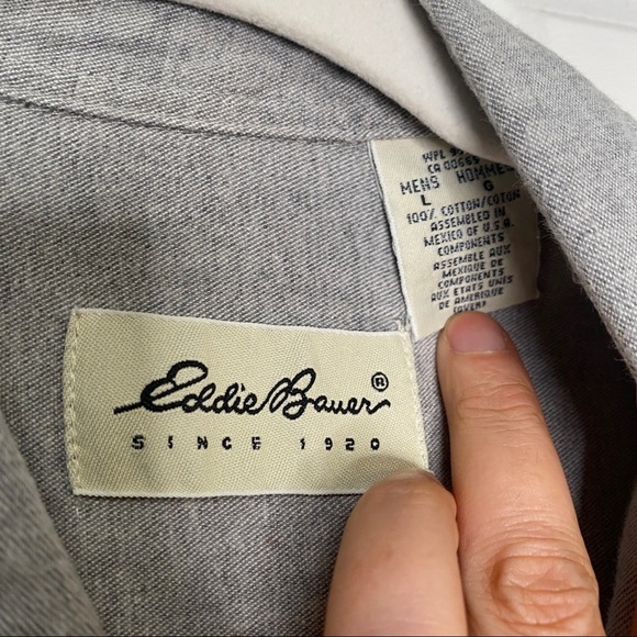 Vintage Eddie Bauer Grey Button Front Flannel Collared Shirt Size Large - Picture 6 of 7